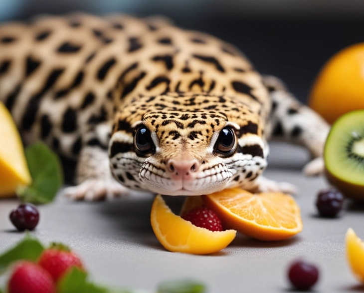 leopard gecko feeding fruit